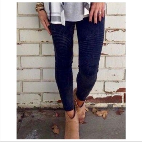 Navy stretch Motto jeggings with zipper trim - Picture 4 of 6